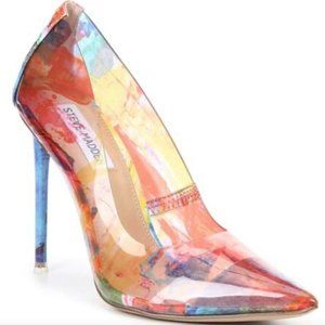 Steve Madden Daisie Red Orange Printed Clear Pointed Toe Dress Pump Sz 7